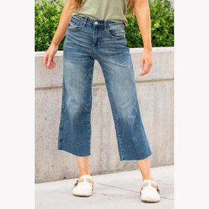 NWT Judy Blue Women 7 27 High Rise Cropped Wide Leg Denim Blue Jeans Pants